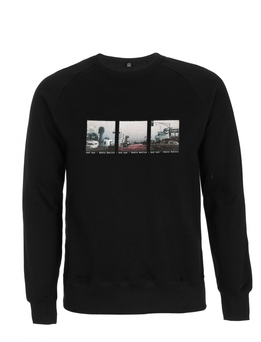 Organic cotton sweatshirt with a vintage image of Santa Monica